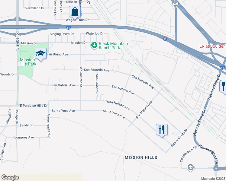 map of restaurants, bars, coffee shops, grocery stores, and more near 939 San Gabriel Avenue in Henderson