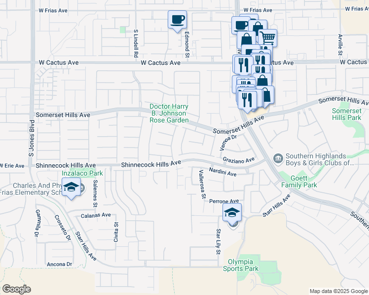 map of restaurants, bars, coffee shops, grocery stores, and more near 5192 Masotta Avenue in Las Vegas