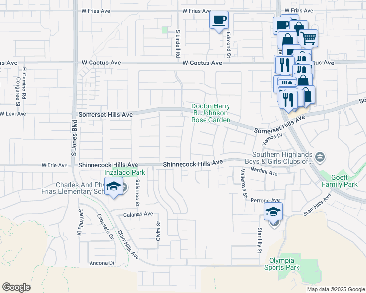 map of restaurants, bars, coffee shops, grocery stores, and more near 10840 Villa Torre Street in Las Vegas