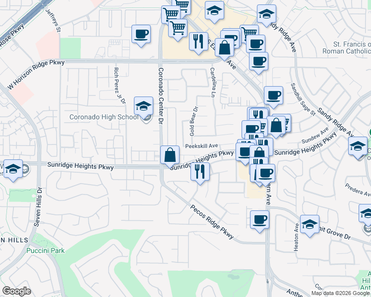 map of restaurants, bars, coffee shops, grocery stores, and more near 2752 Kona Crest Avenue in Henderson