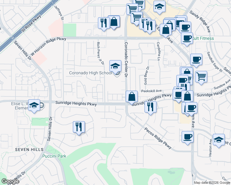 map of restaurants, bars, coffee shops, grocery stores, and more near 2828 Glistening Grove Avenue in Henderson