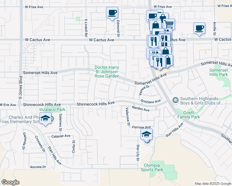 map of restaurants, bars, coffee shops, grocery stores, and more near 5192 Masotta Avenue in Las Vegas