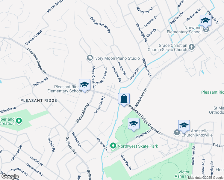 map of restaurants, bars, coffee shops, grocery stores, and more near 5700 Pleasant Ridge Road in Knoxville