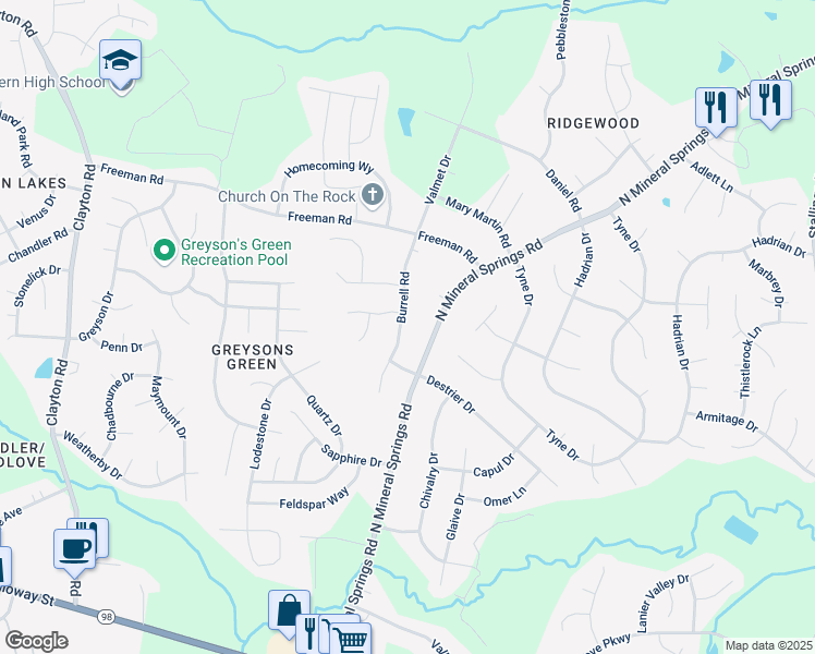 map of restaurants, bars, coffee shops, grocery stores, and more near 412 Burrell Road in Durham