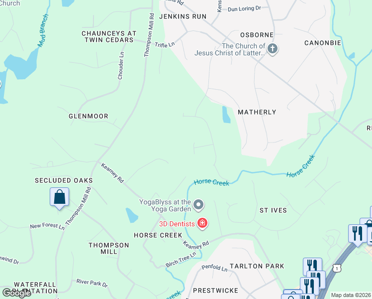 map of restaurants, bars, coffee shops, grocery stores, and more near 2401 Kearney Road in Wake Forest