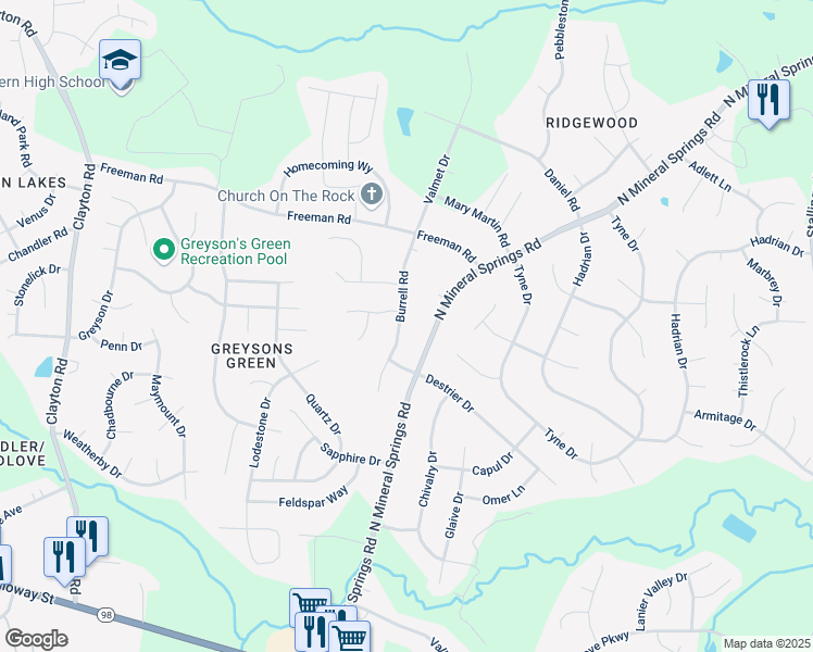 map of restaurants, bars, coffee shops, grocery stores, and more near 412 Burrell Road in Durham