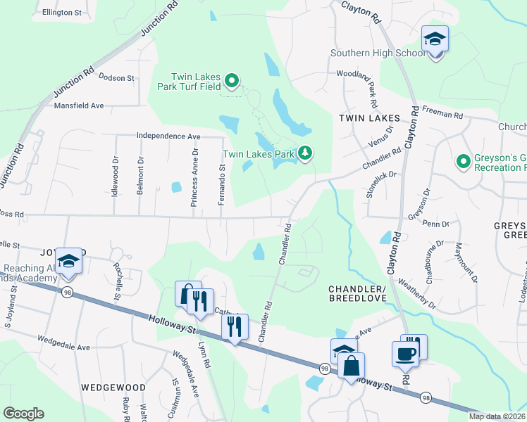 map of restaurants, bars, coffee shops, grocery stores, and more near 3031 Ross Road in Durham