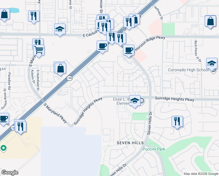 map of restaurants, bars, coffee shops, grocery stores, and more near 3167 Hazy Hills Avenue in Henderson