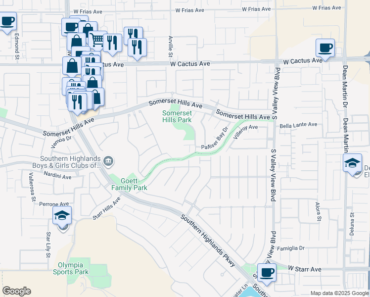 map of restaurants, bars, coffee shops, grocery stores, and more near 4287 Paragon Highlands Avenue in Las Vegas