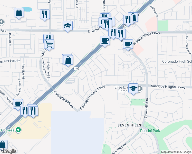 map of restaurants, bars, coffee shops, grocery stores, and more near 976 Bluebell Brook Street in Henderson