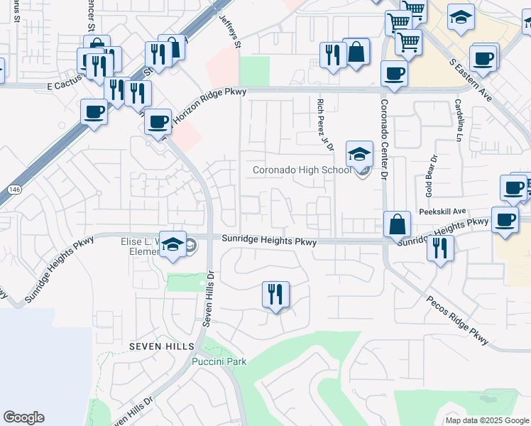 map of restaurants, bars, coffee shops, grocery stores, and more near 2977 Duxbury Drive in Henderson