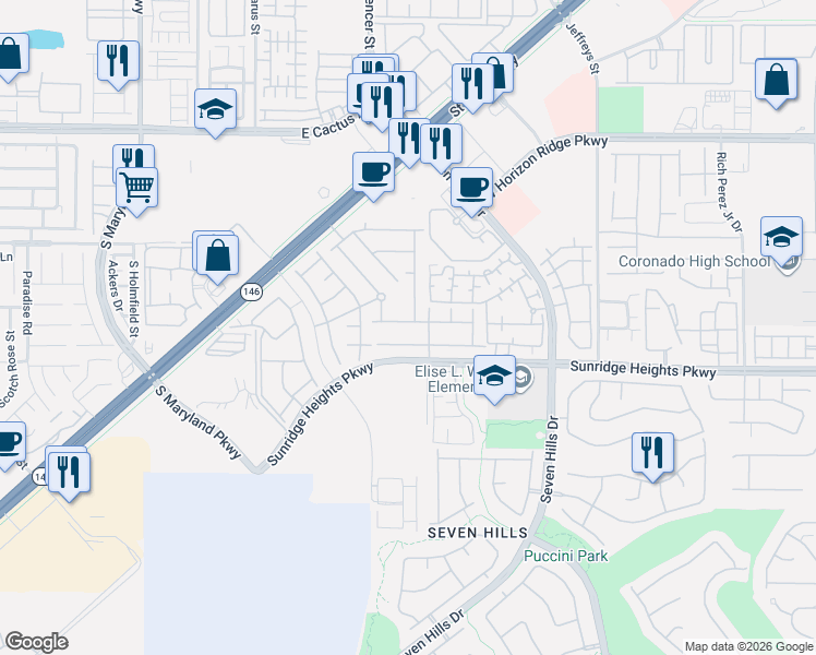 map of restaurants, bars, coffee shops, grocery stores, and more near 3164 Mossfield Avenue in Henderson