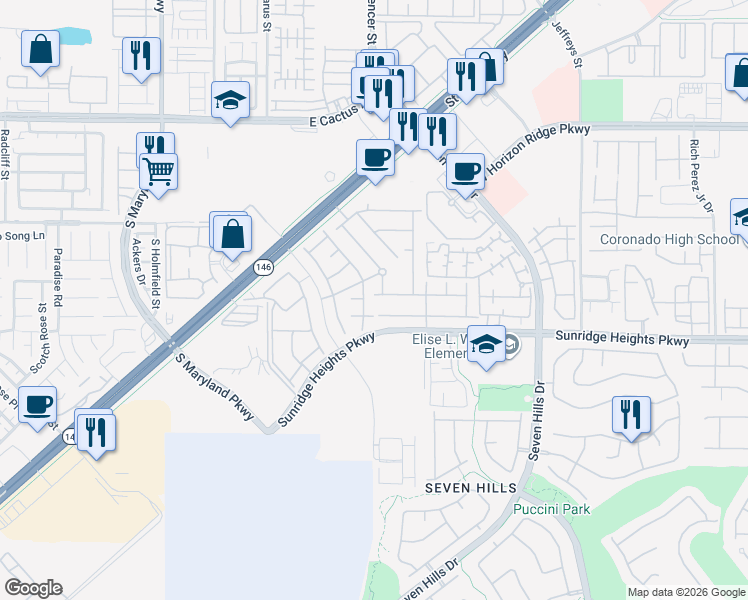 map of restaurants, bars, coffee shops, grocery stores, and more near 988 Lotus Falls Street in Henderson