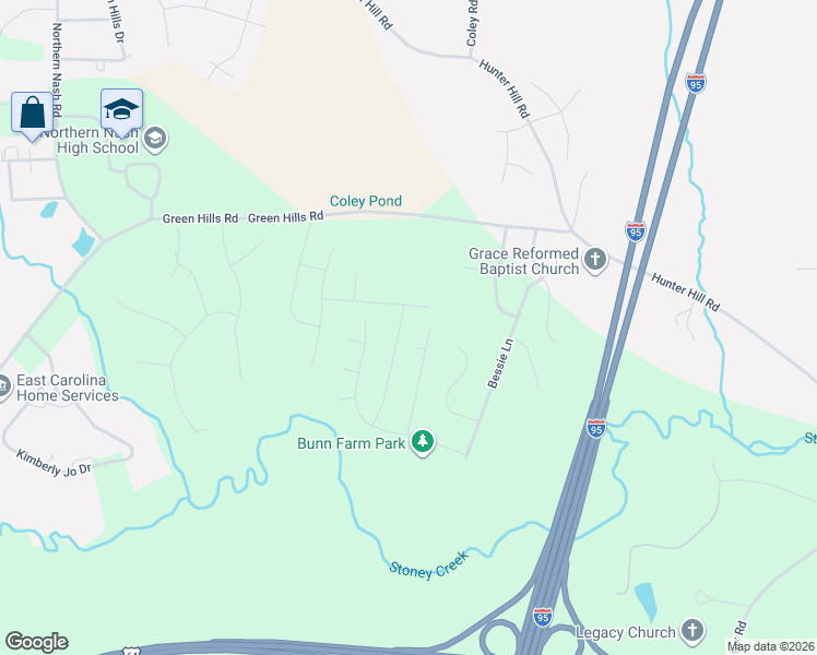 map of restaurants, bars, coffee shops, grocery stores, and more near 1751 Hackberry Drive in Rocky Mount