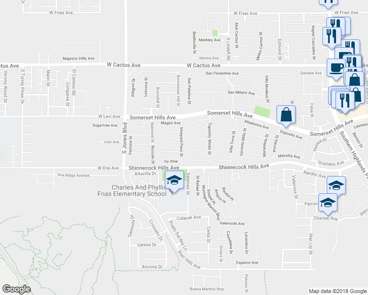 map of restaurants, bars, coffee shops, grocery stores, and more near 10824 Vineyard Pass Street in Las Vegas