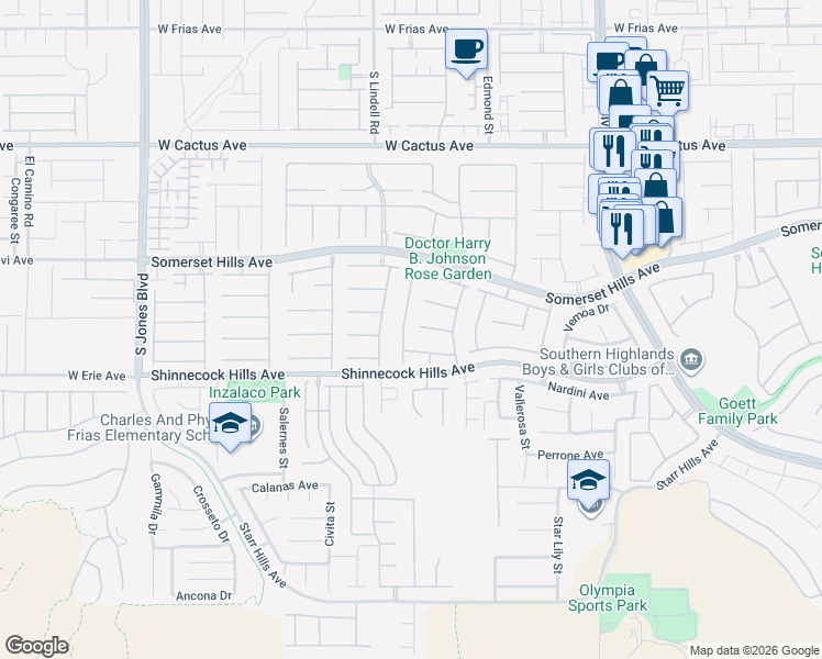 map of restaurants, bars, coffee shops, grocery stores, and more near 5320 Polizze Avenue in Las Vegas