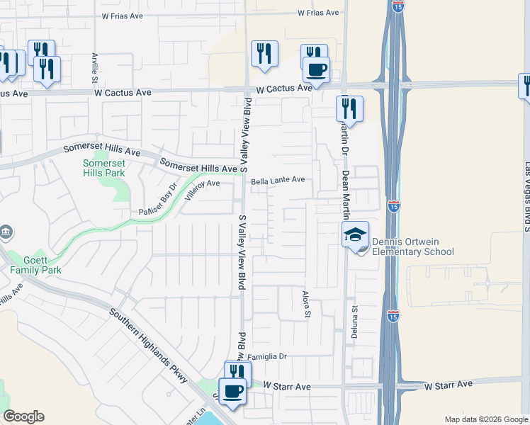 map of restaurants, bars, coffee shops, grocery stores, and more near 3657 Sanucci Court in Las Vegas