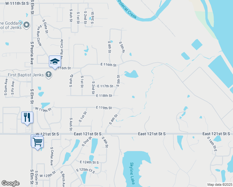 map of restaurants, bars, coffee shops, grocery stores, and more near 11723 South 5th Street in Jenks