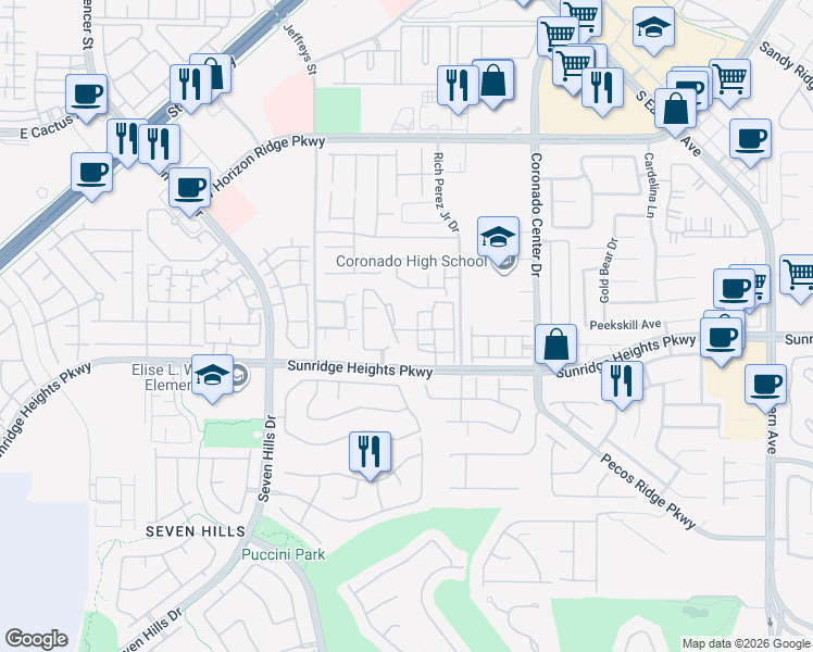 map of restaurants, bars, coffee shops, grocery stores, and more near 2900 Sunridge Heights Parkway in Henderson