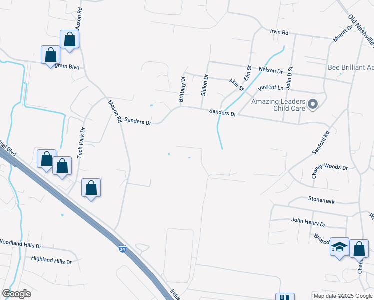 map of restaurants, bars, coffee shops, grocery stores, and more near 370 New Sanford Road in La Vergne
