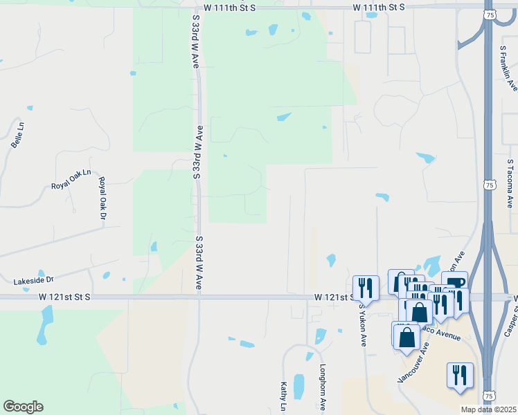 map of restaurants, bars, coffee shops, grocery stores, and more near 11940 South 27th West Avenue in Sapulpa