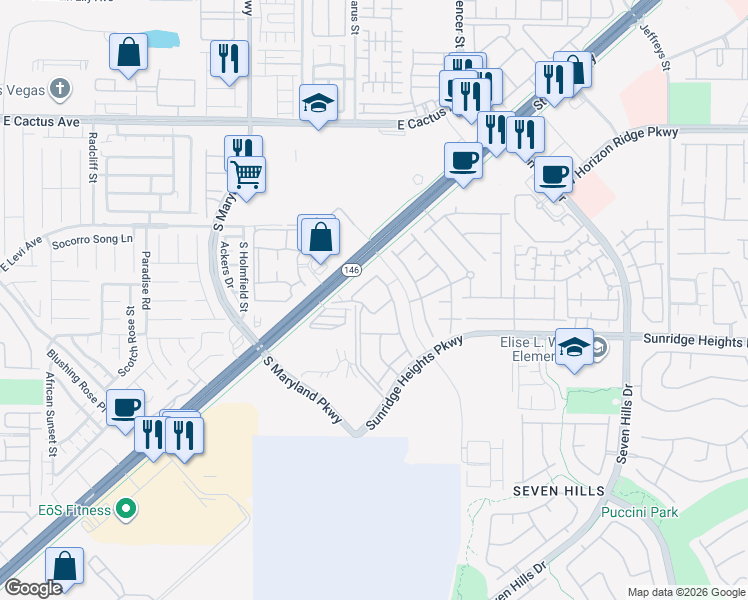map of restaurants, bars, coffee shops, grocery stores, and more near 915 Alper Center Drive in Henderson