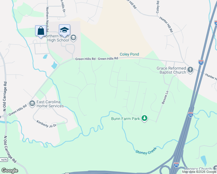 map of restaurants, bars, coffee shops, grocery stores, and more near 1663 Green Ridge Lane in Rocky Mount