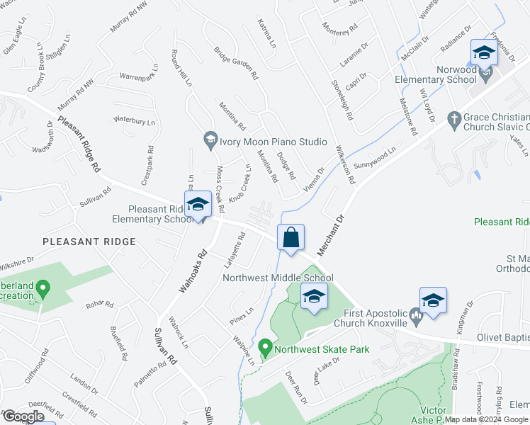 map of restaurants, bars, coffee shops, grocery stores, and more near 5700 Pleasant Ridge Road in Knoxville