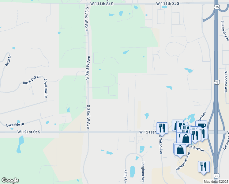 map of restaurants, bars, coffee shops, grocery stores, and more near 11940 South 27th West Avenue in Sapulpa