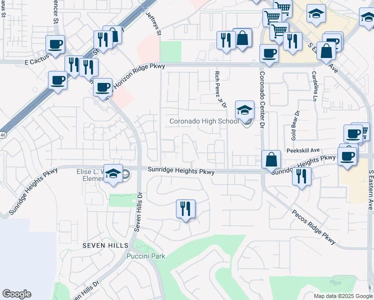map of restaurants, bars, coffee shops, grocery stores, and more near 2900 Sunridge Heights Parkway in Henderson