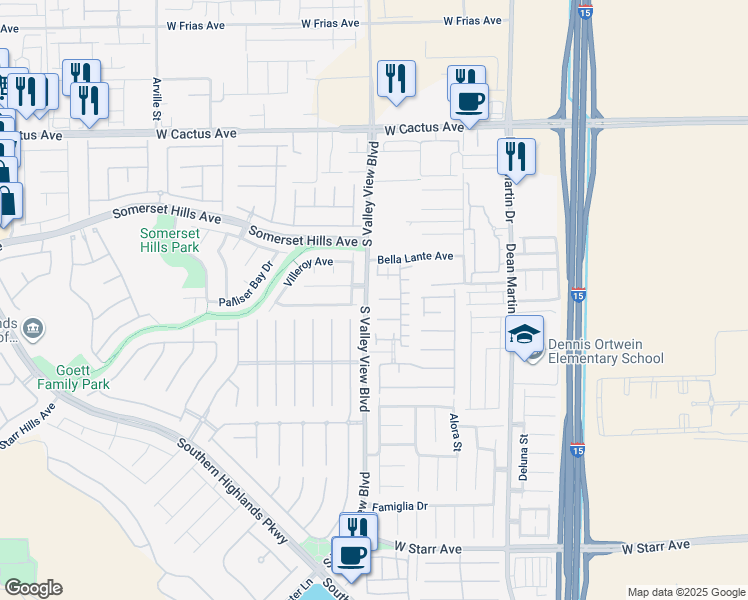map of restaurants, bars, coffee shops, grocery stores, and more near 3799 Sanucci Court in Las Vegas