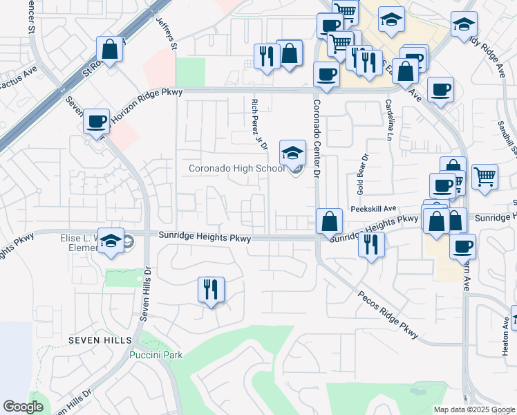 map of restaurants, bars, coffee shops, grocery stores, and more near 2900 Sunridge Heights Parkway in Henderson