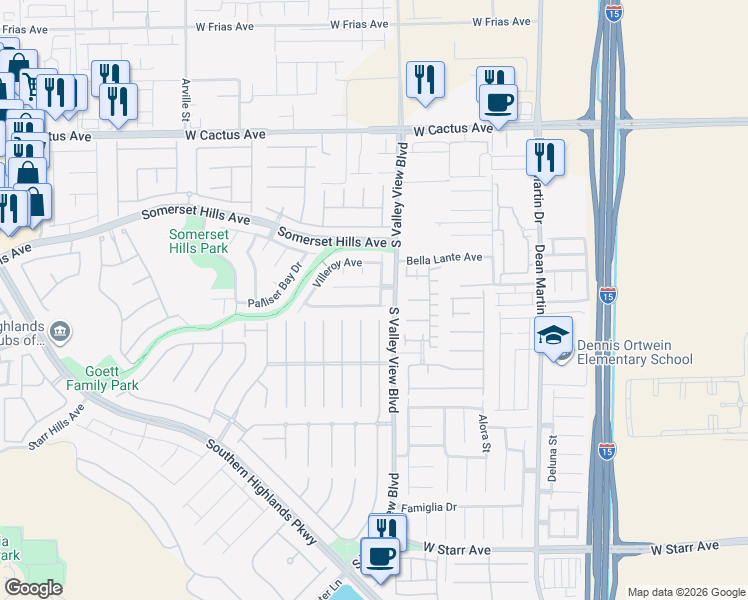 map of restaurants, bars, coffee shops, grocery stores, and more near 3870 Bella Palermo Way in Las Vegas
