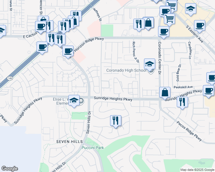 map of restaurants, bars, coffee shops, grocery stores, and more near 2977 Duxbury Drive in Henderson