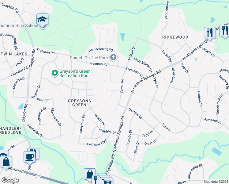map of restaurants, bars, coffee shops, grocery stores, and more near 1 Moonstone Court in Durham