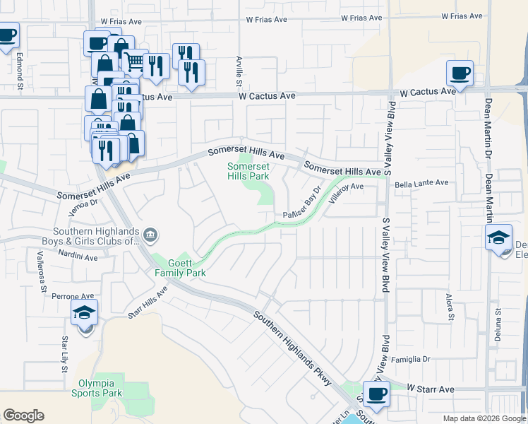 map of restaurants, bars, coffee shops, grocery stores, and more near 4256 Paragon Highlands Avenue in Las Vegas