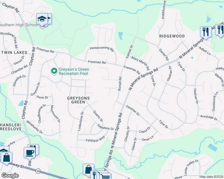 map of restaurants, bars, coffee shops, grocery stores, and more near 5 Moonstone Court in Durham