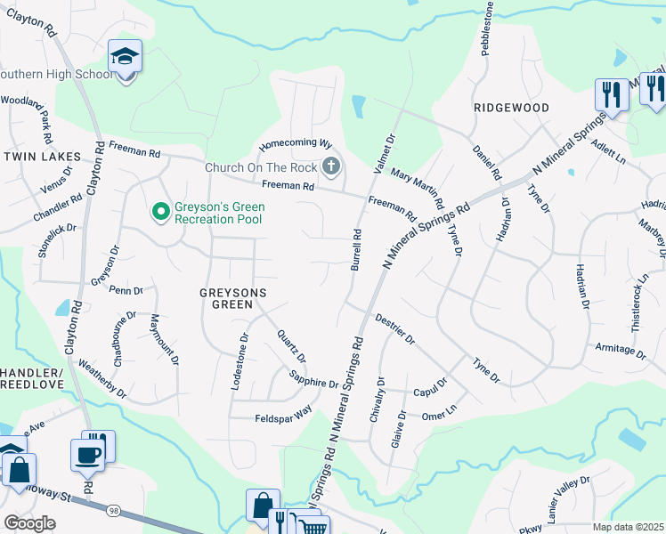 map of restaurants, bars, coffee shops, grocery stores, and more near 1 Moonstone Court in Durham