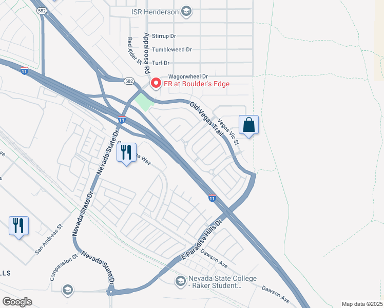map of restaurants, bars, coffee shops, grocery stores, and more near 2487 April Breeze Lane in Henderson