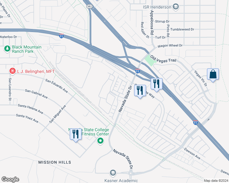 map of restaurants, bars, coffee shops, grocery stores, and more near 965 Nevada State Drive in Henderson