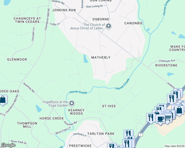 map of restaurants, bars, coffee shops, grocery stores, and more near 2960 Wexford Pond Way in Wake Forest
