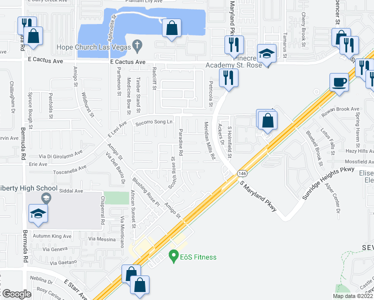 map of restaurants, bars, coffee shops, grocery stores, and more near 1036 Bearpaw Catch Ct in Henderson