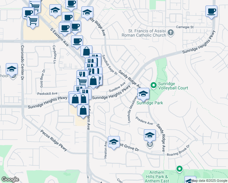map of restaurants, bars, coffee shops, grocery stores, and more near 992 Upper Meadows Place in Henderson