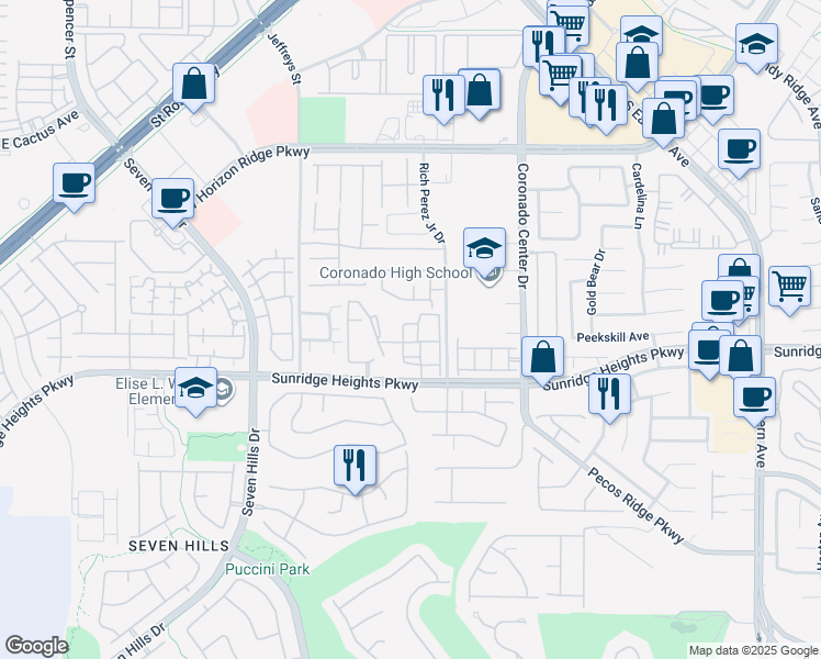 map of restaurants, bars, coffee shops, grocery stores, and more near 2900 Sunridge Heights Parkway in Henderson