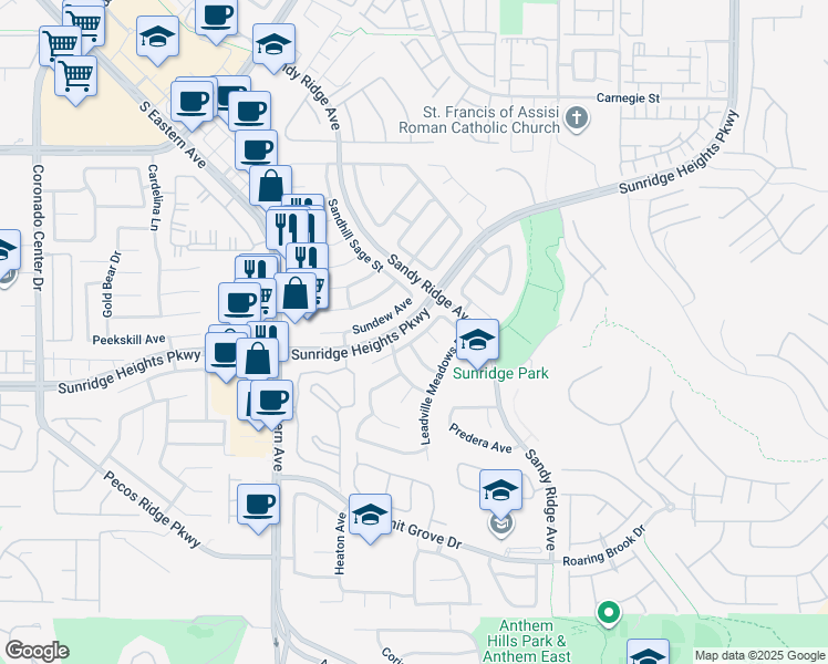 map of restaurants, bars, coffee shops, grocery stores, and more near 966 Upper Meadows Place in Henderson