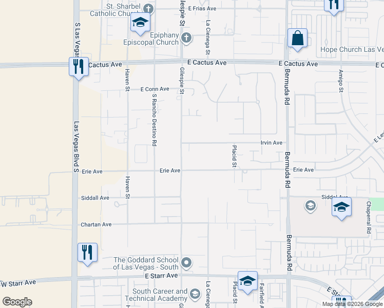 map of restaurants, bars, coffee shops, grocery stores, and more near 209 Irvin Avenue in Las Vegas