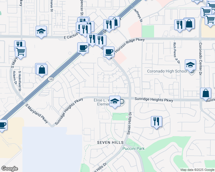 map of restaurants, bars, coffee shops, grocery stores, and more near 965 Mossy Vale Street in Henderson