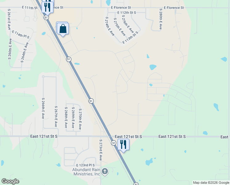 map of restaurants, bars, coffee shops, grocery stores, and more near 11900-11998 S 275th E Ave in Coweta