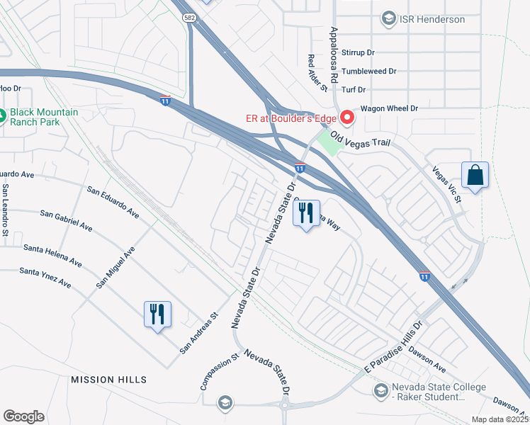 map of restaurants, bars, coffee shops, grocery stores, and more near 965 Nevada State Drive in Henderson