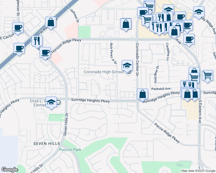 map of restaurants, bars, coffee shops, grocery stores, and more near 2900 Sunridge Heights Parkway in Henderson